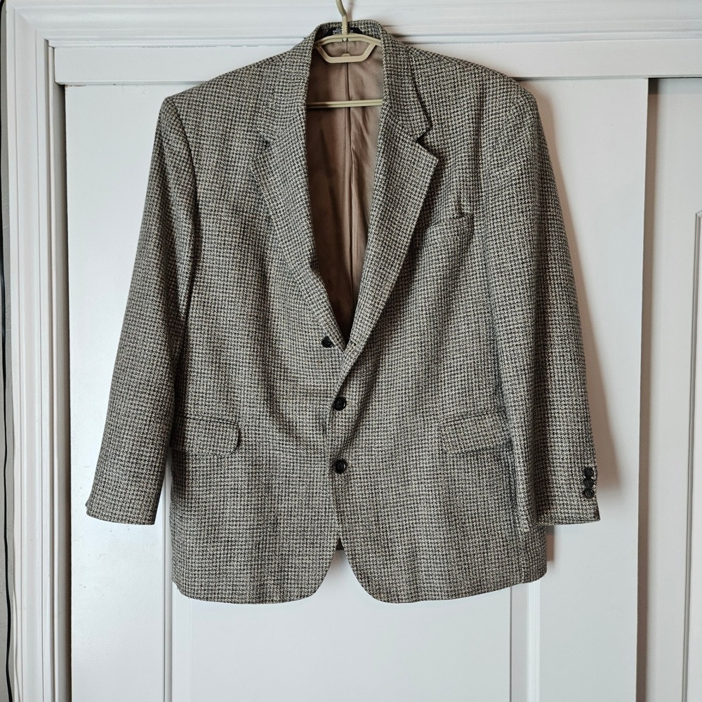 Vintage Houndstooth Blazer Sports‎ Coat Mens 3 roll 2 Ivy Style Black White